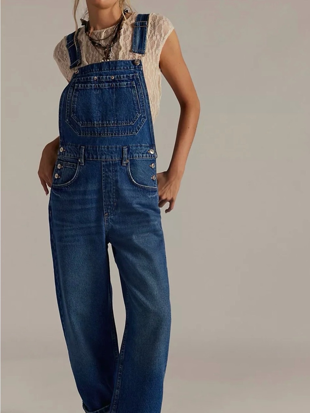 We the Free Classic Blue Denim Overalls for Women - Relaxed Fit XL FREE PEOPLE
